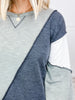 SLUB FRENCH TERRY COLOR BLOCK TOP WITH STITCHING DETAIL