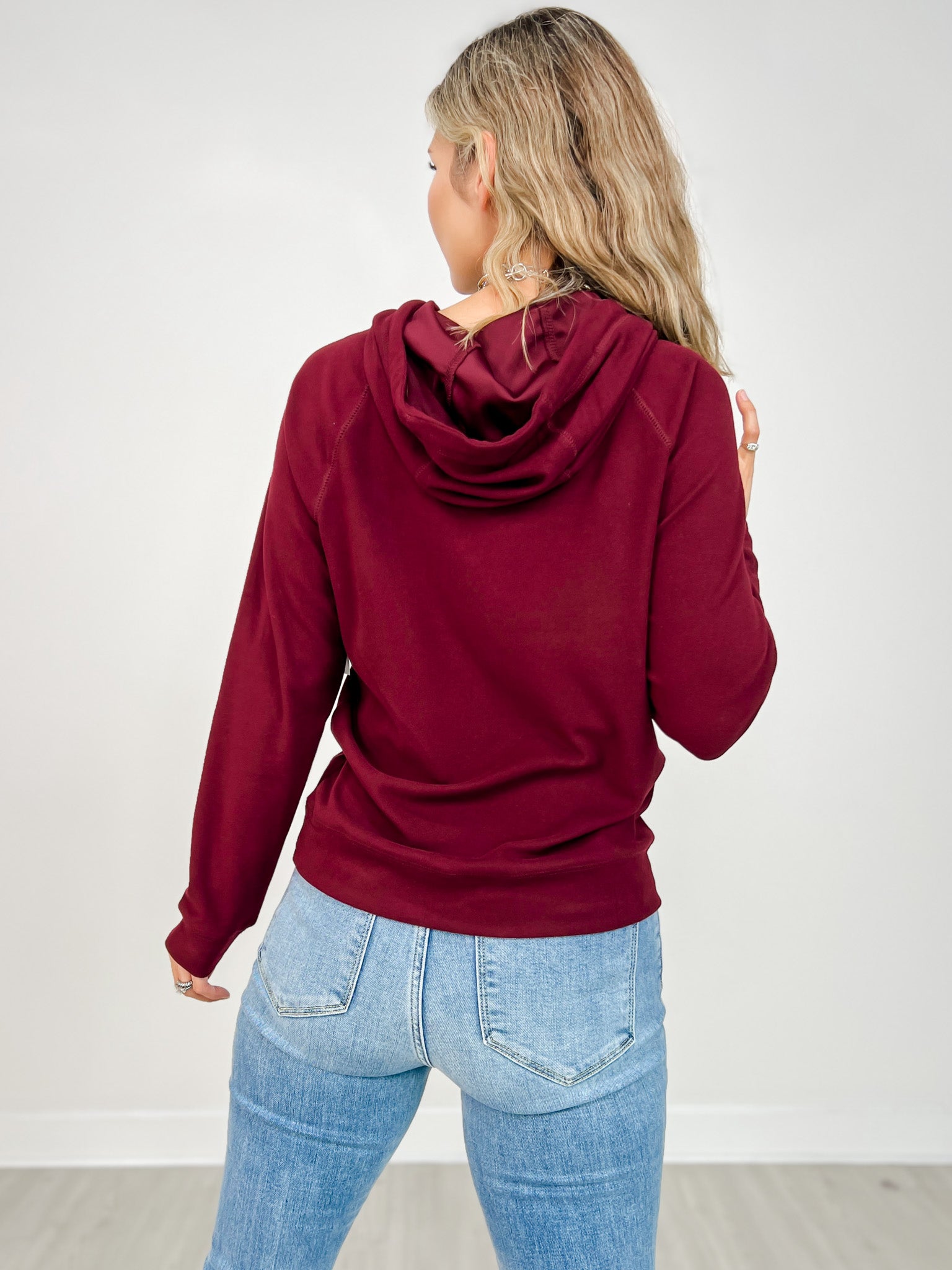 Micro Brushed Hoodie Top with Drawstring Neck