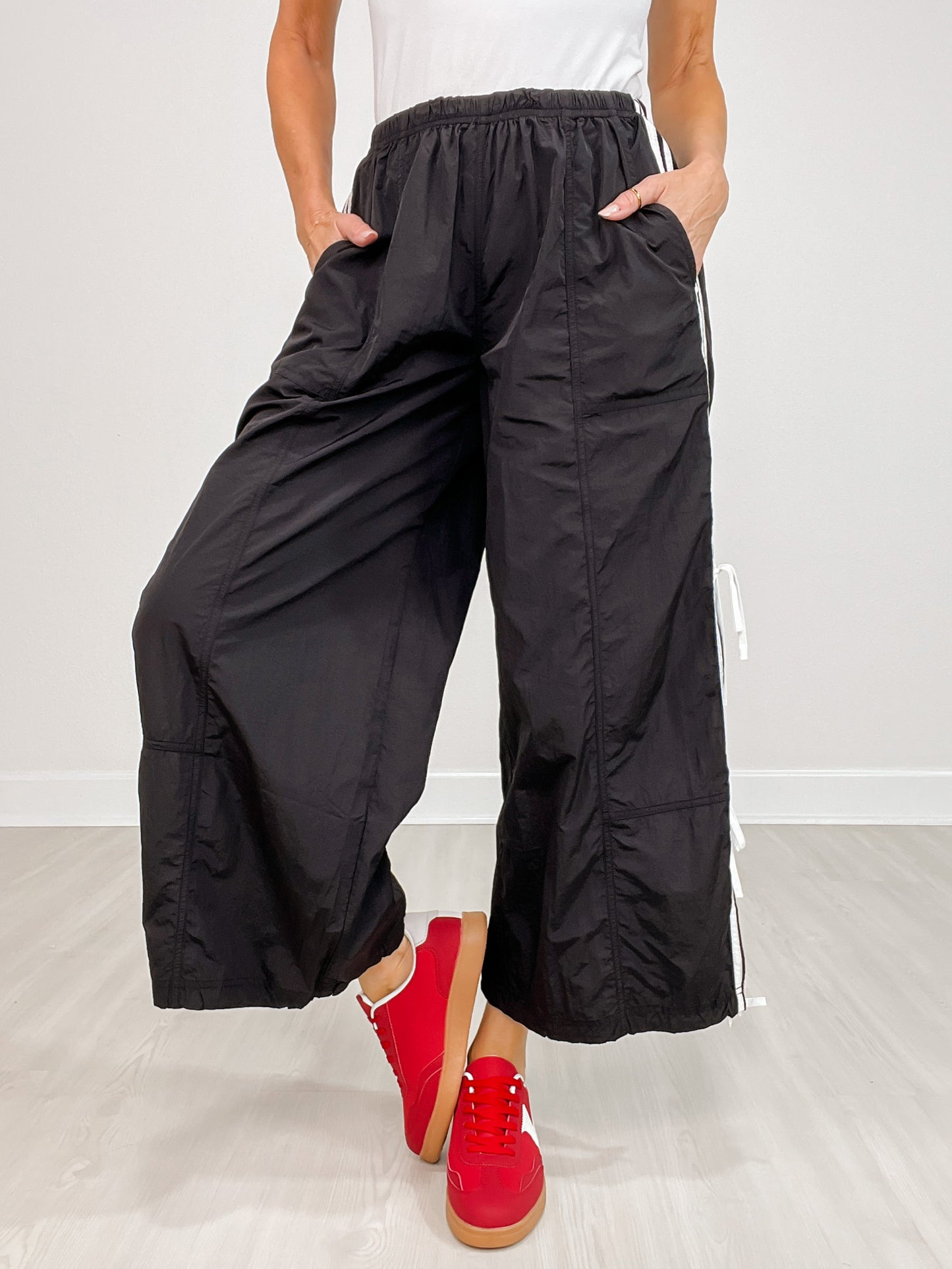 Elastic Waist Jogger Pants With Side Detail Ribbon Ties