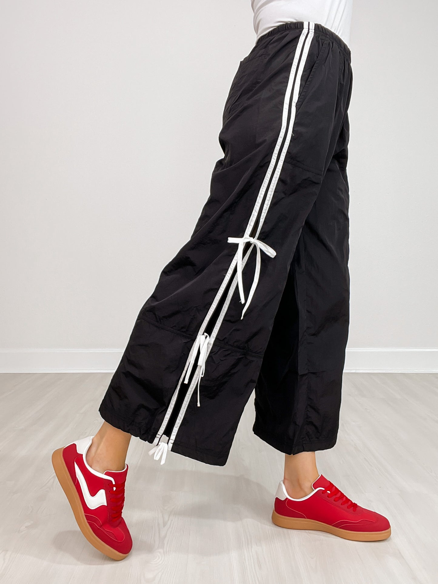 Elastic Waist Jogger Pants With Side Detail Ribbon Ties