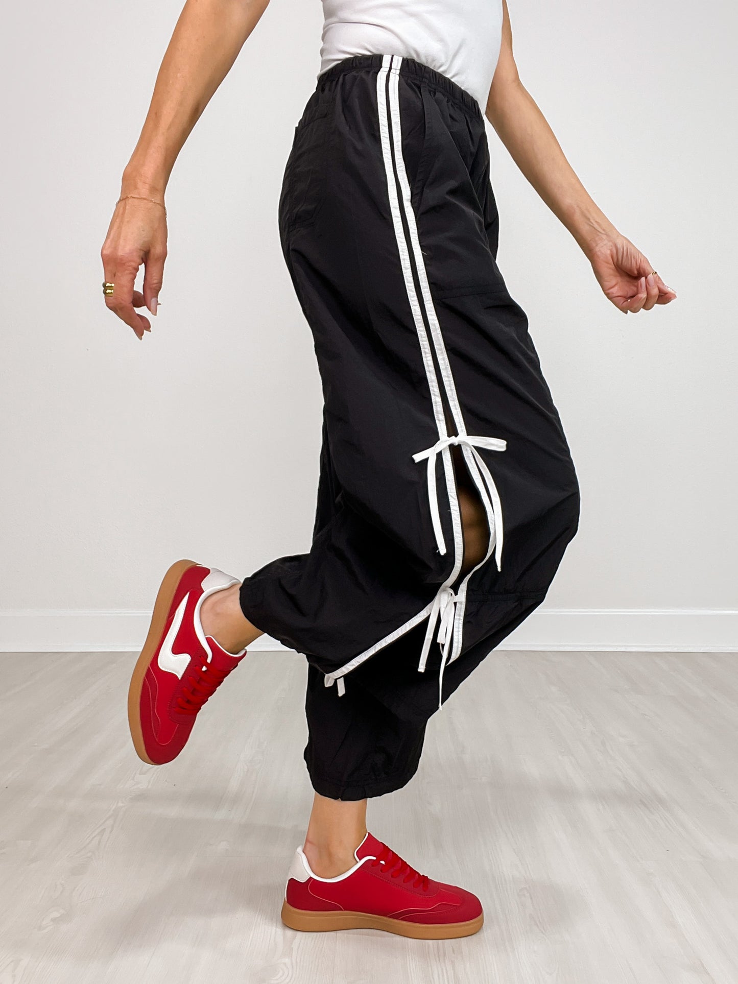 Elastic Waist Jogger Pants With Side Detail Ribbon Ties