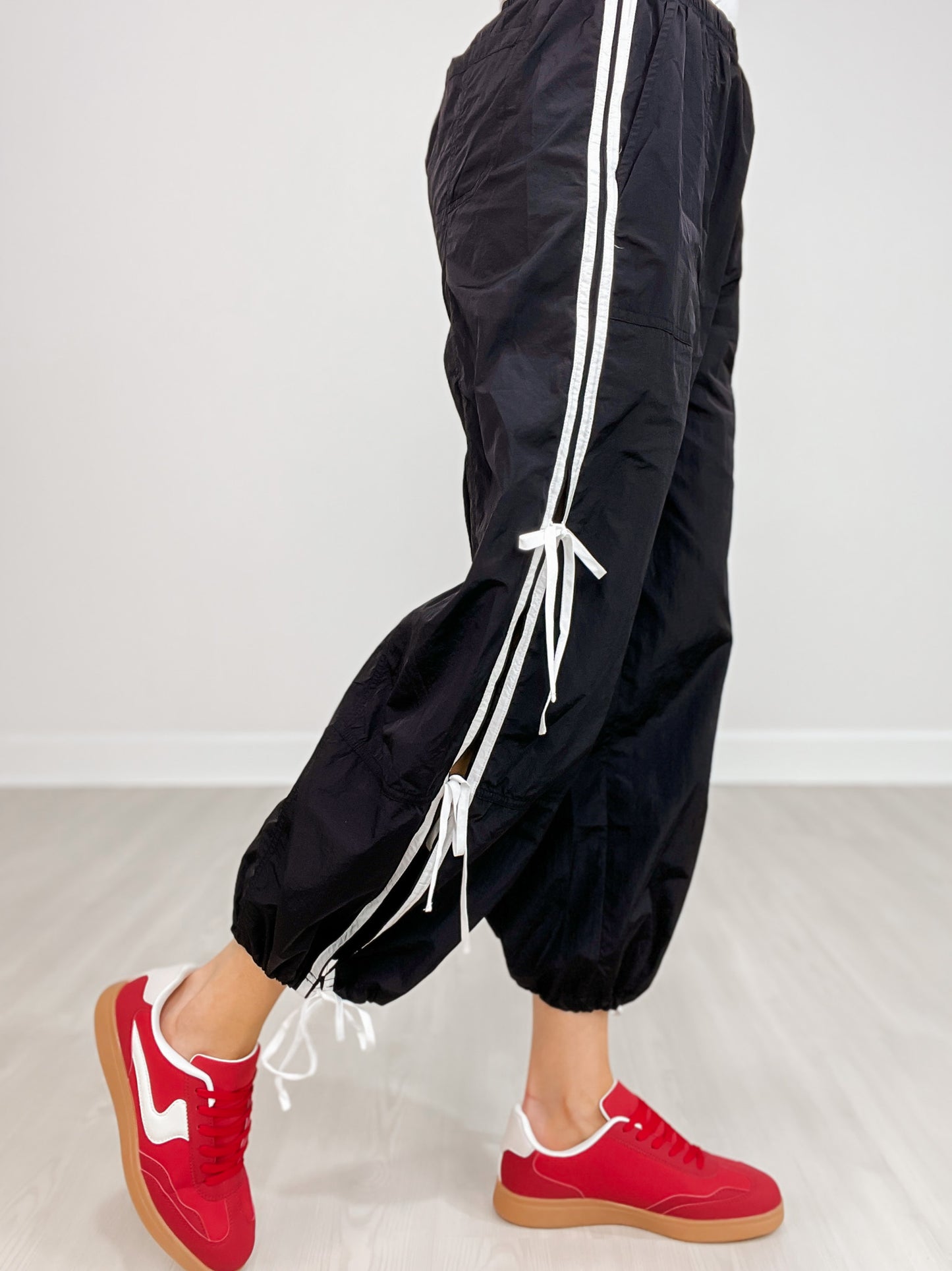 Elastic Waist Jogger Pants With Side Detail Ribbon Ties