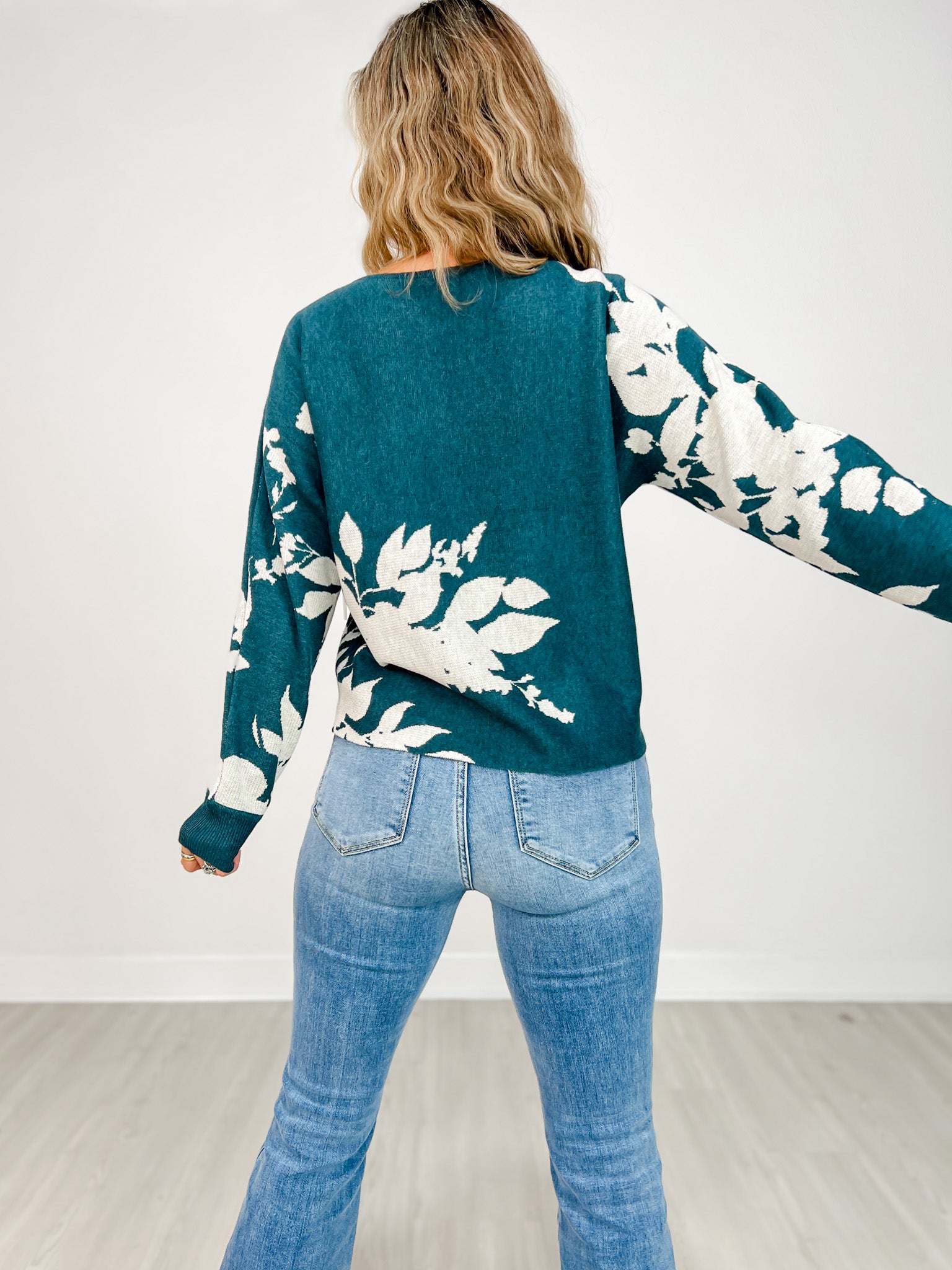 Dolman Sleeve Floral Jacquard Sweater