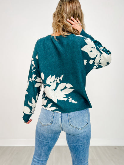 Dolman Sleeve Floral Jacquard Sweater