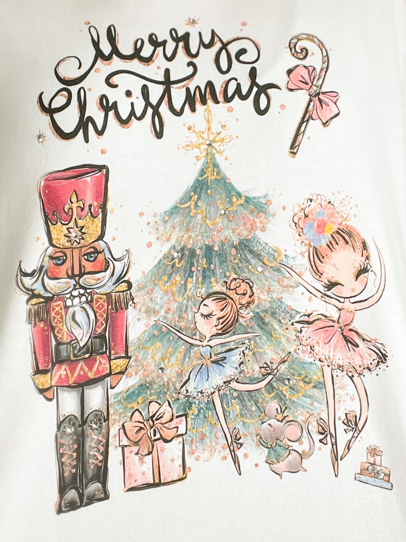 Merry Christmas Nutcracker Rhinestone Graphic Top