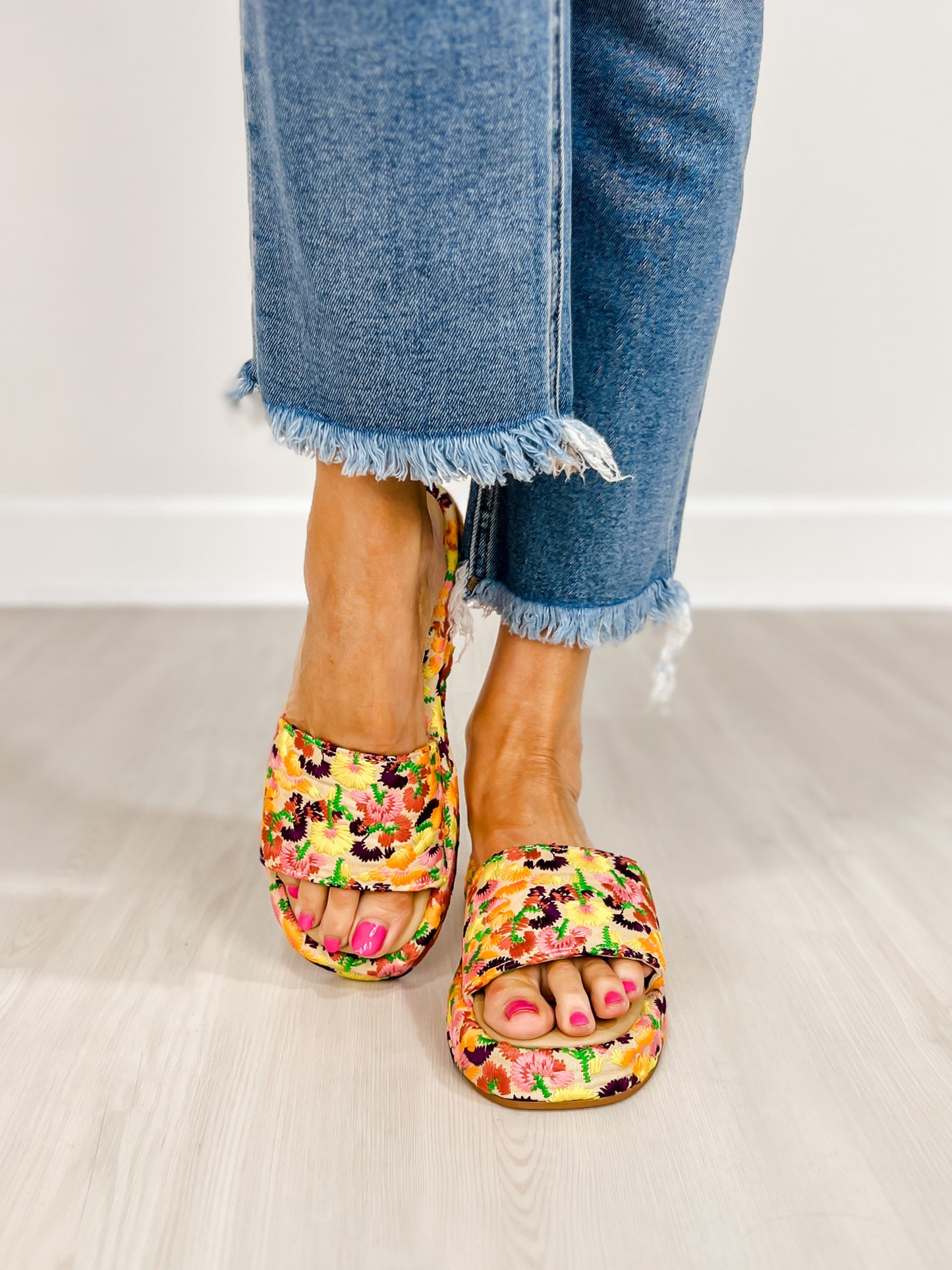 Coastal Bloom Embroidered Slip-Ons