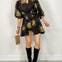 Floral Print 3/4 Sleeve Split Neckline with Decorative Button Front Mini Dress