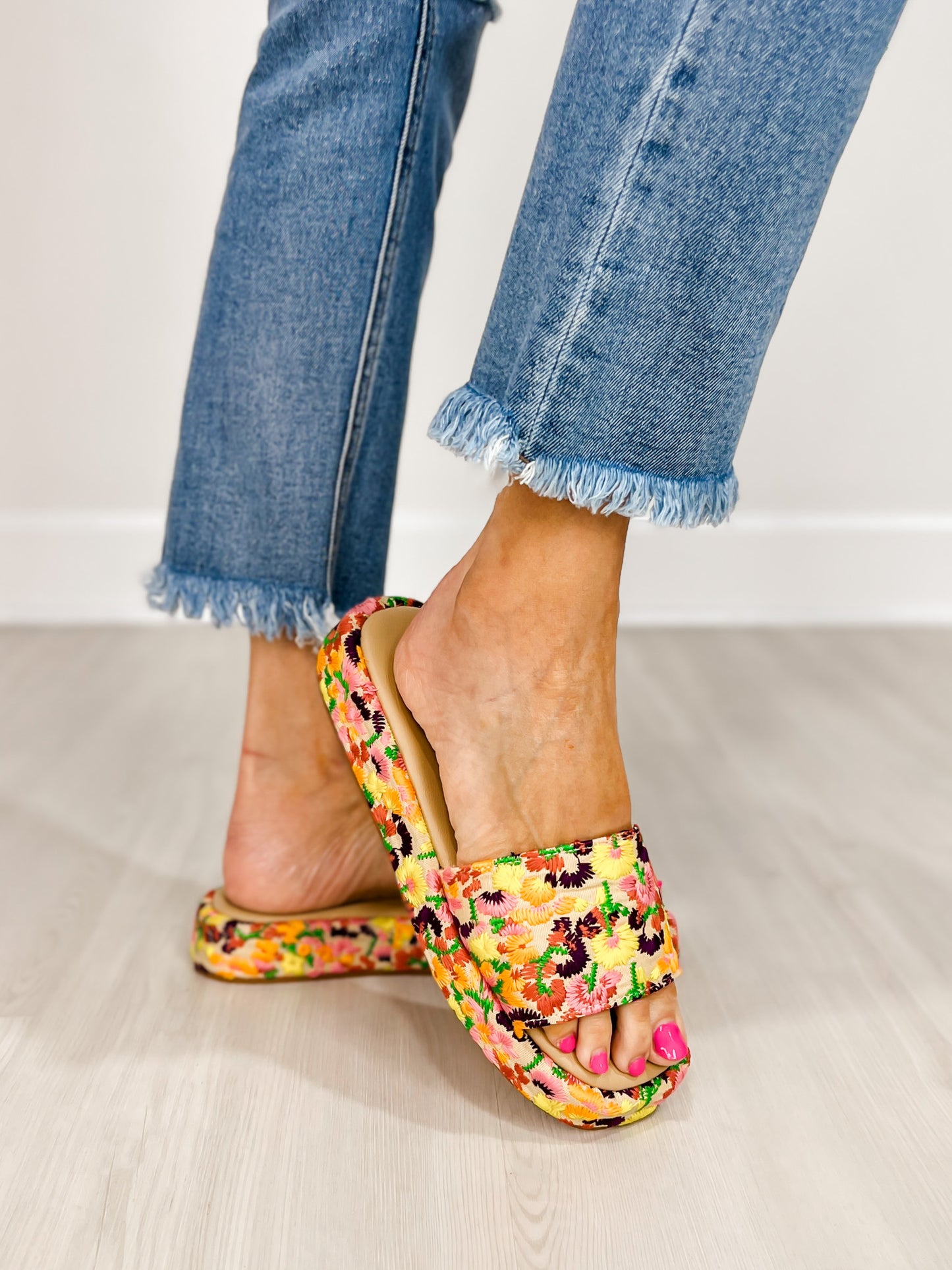 Coastal Bloom Embroidered Slip-Ons