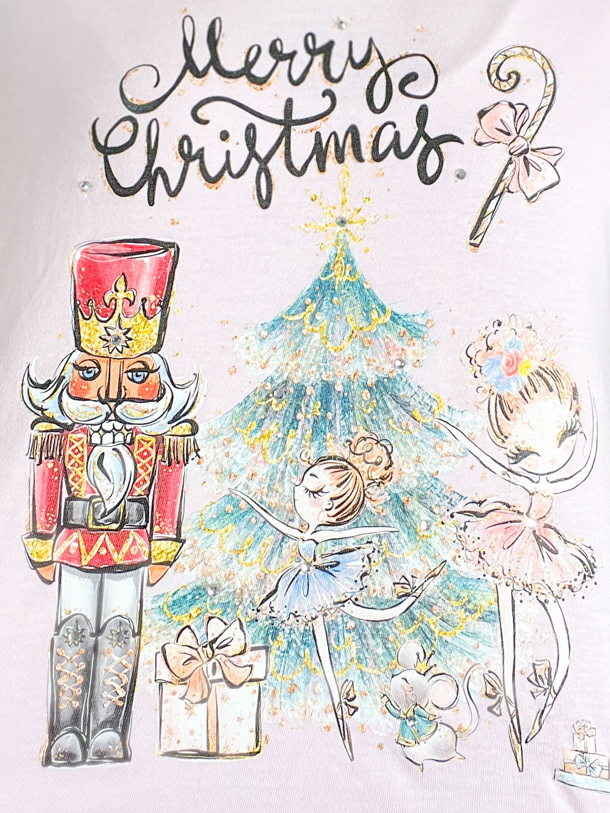 Merry Christmas Nutcracker Rhinestone Graphic Top