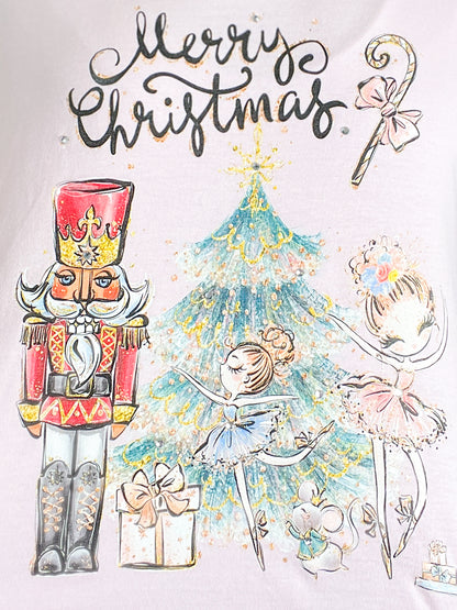 Merry Christmas Nutcracker Rhinestone Graphic Top