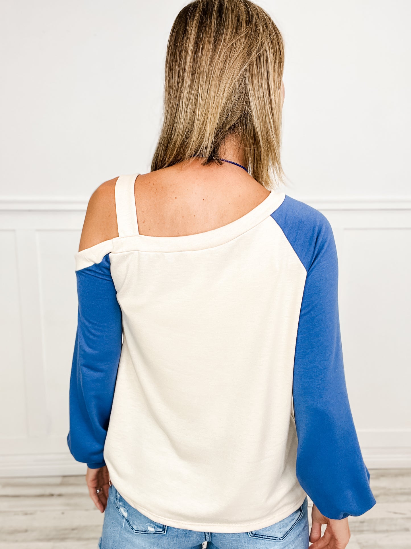 FRENCH TERRY KNIT COLOR BLOCK ONE SHOULDER