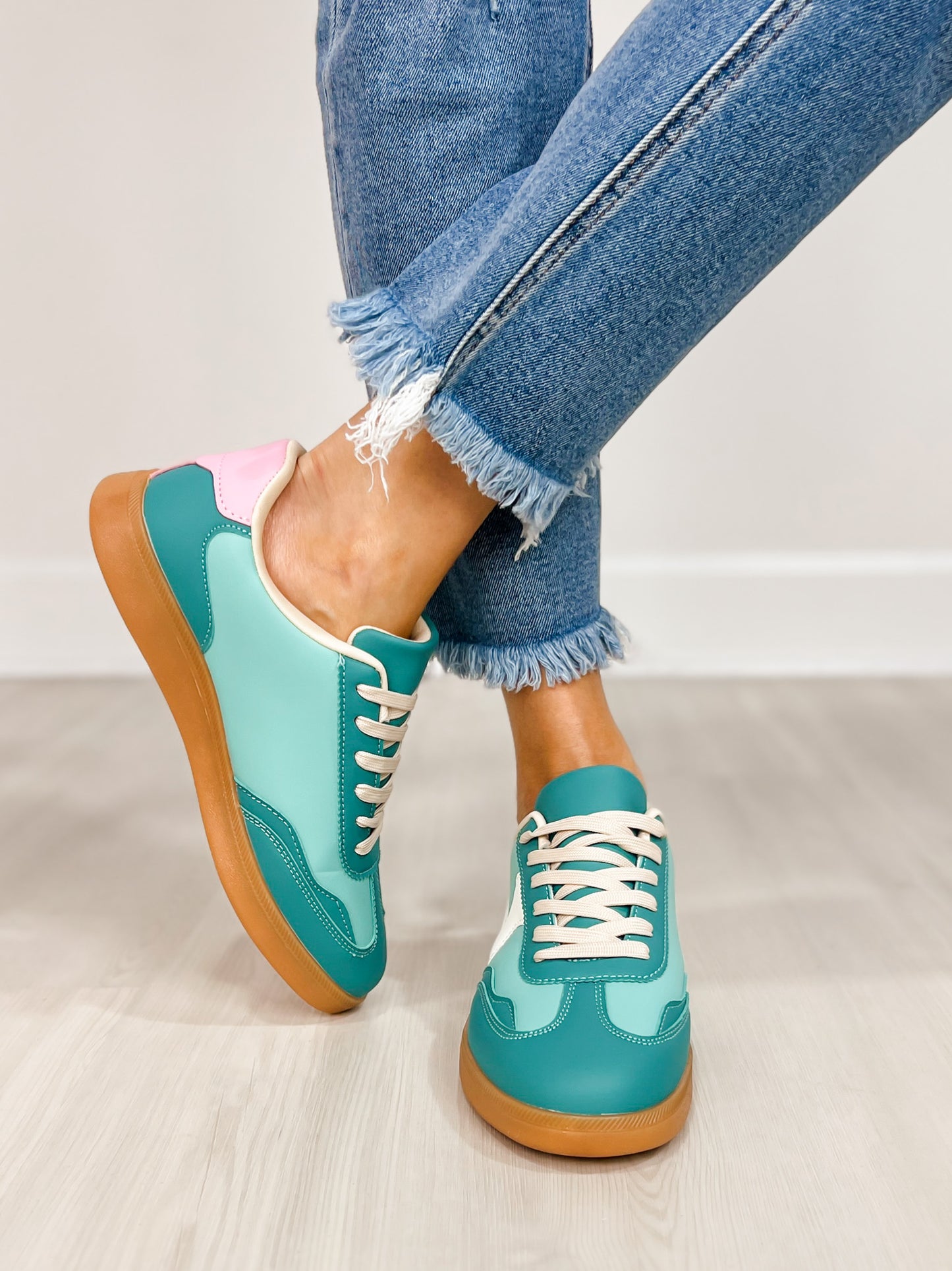 Color Pop Stripe Accent Sneakers in Green Multi