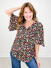 Floral Print Flared Half Sleeve Top with V-Neckline