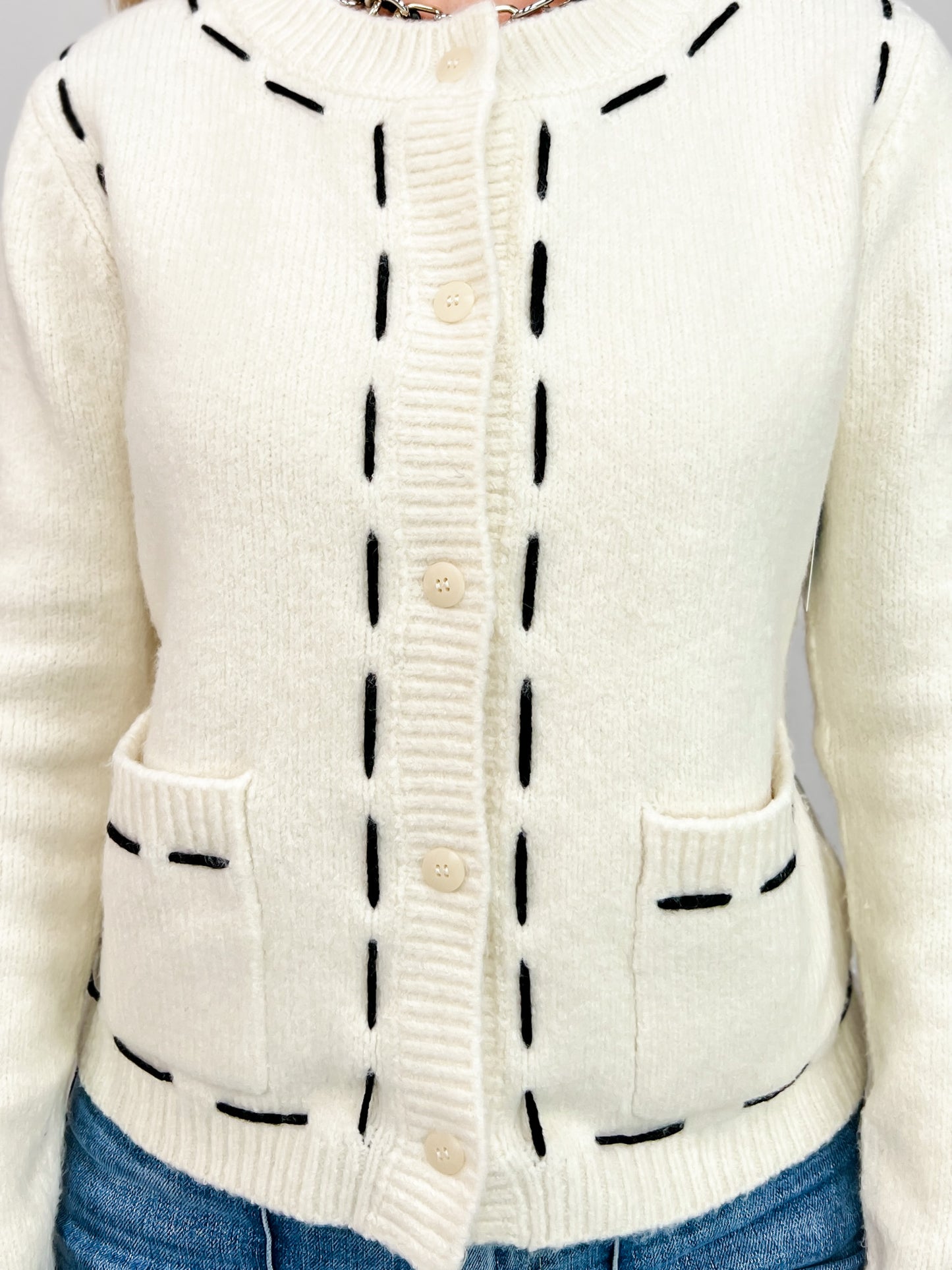 Button Down Front Long Sleeve Cardigan