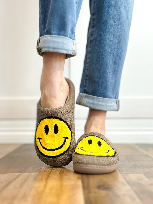 Mocha Colored Smiley Face Slippers