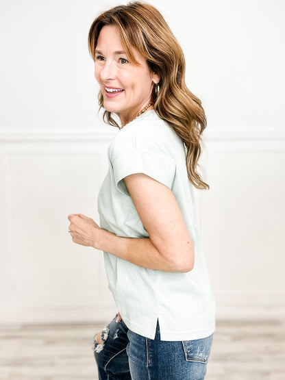 Short Sleeve Boxy Knit Top with V-Neckline
