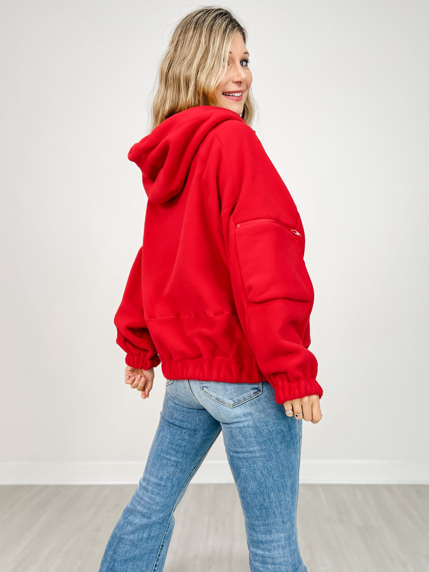 Long Sleeve 3/4 Zip Fleece Hooded Jacket