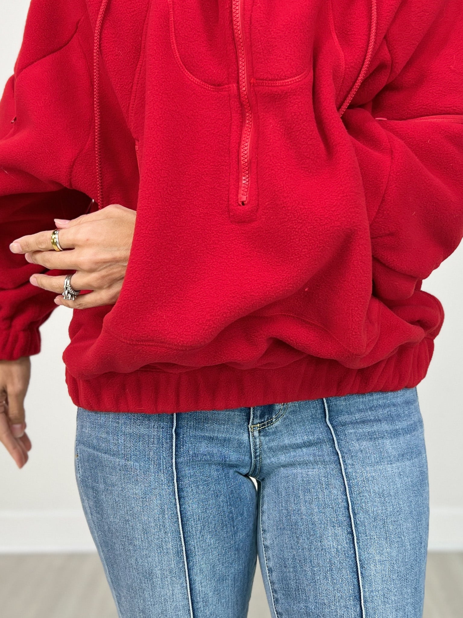 Long Sleeve 3/4 Zip Fleece Hooded Jacket