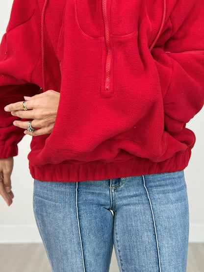 Long Sleeve 3/4 Zip Fleece Hooded Jacket