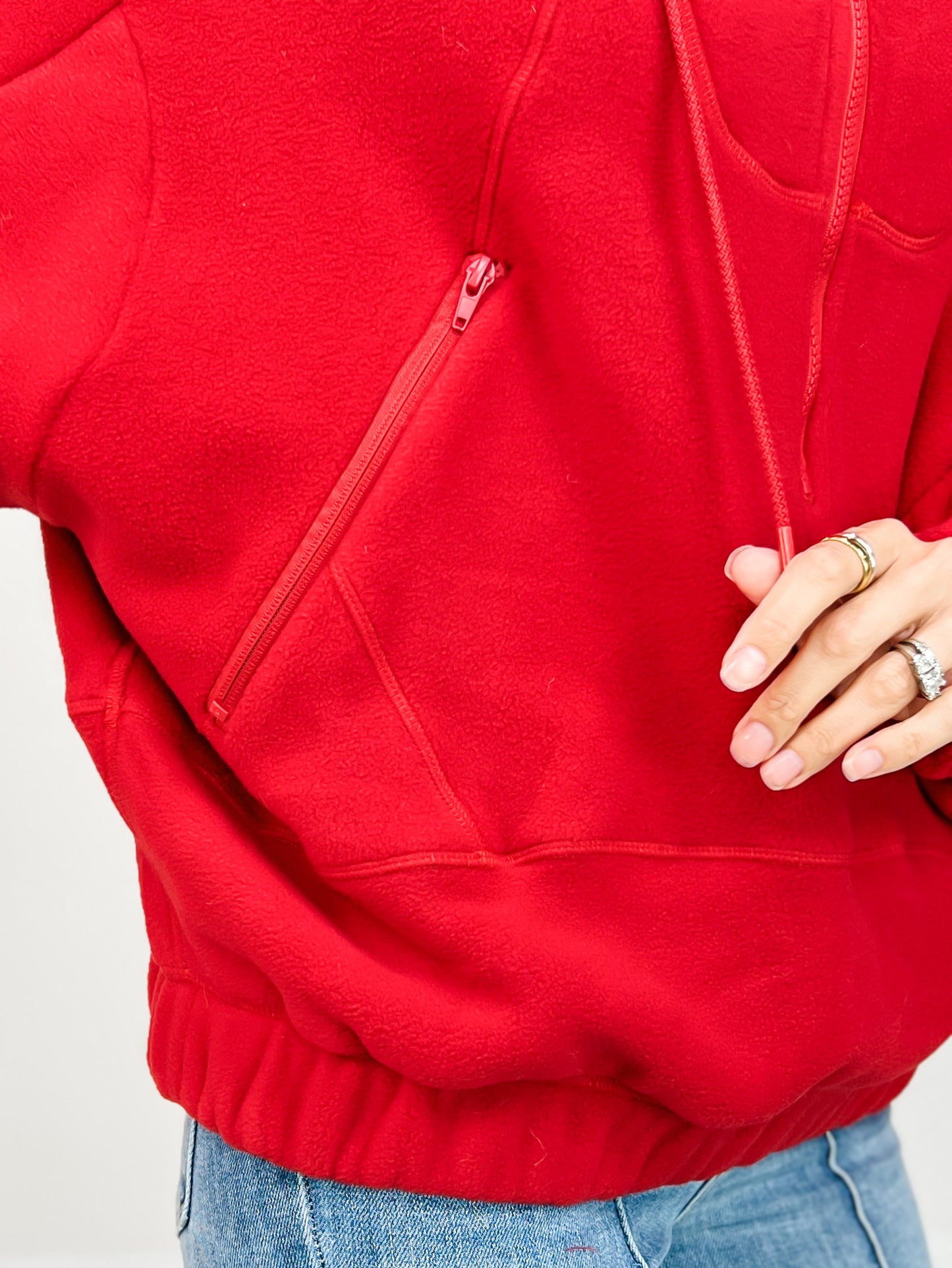 Long Sleeve 3/4 Zip Fleece Hooded Jacket