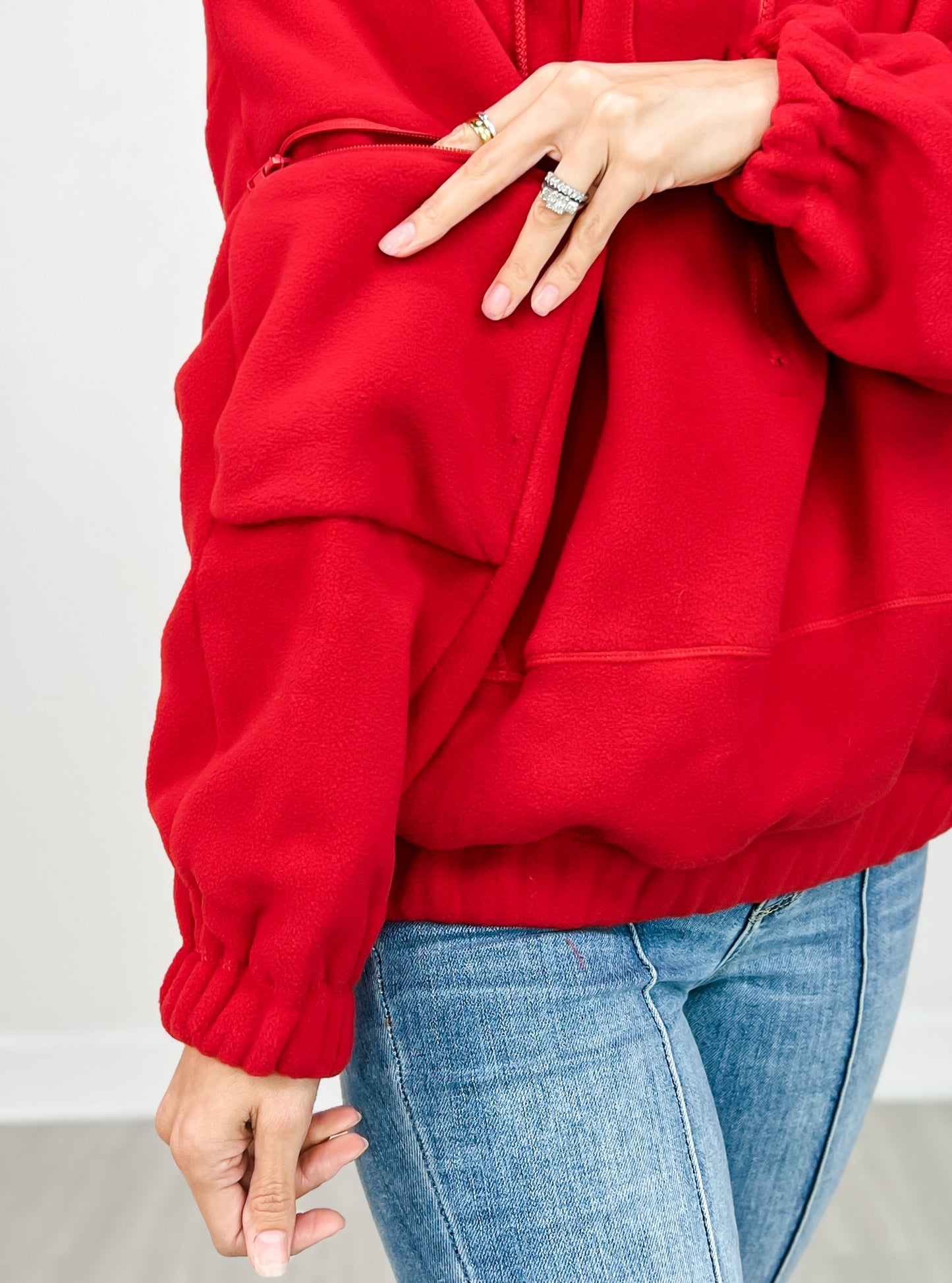 Long Sleeve 3/4 Zip Fleece Hooded Jacket