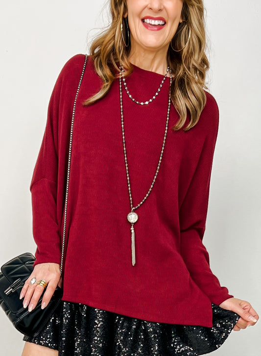 Luxe Relaxed Mock Neck Rib Sweater