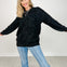 Long Sleeve Knit Sweater with Heart Pattern Metallic Details