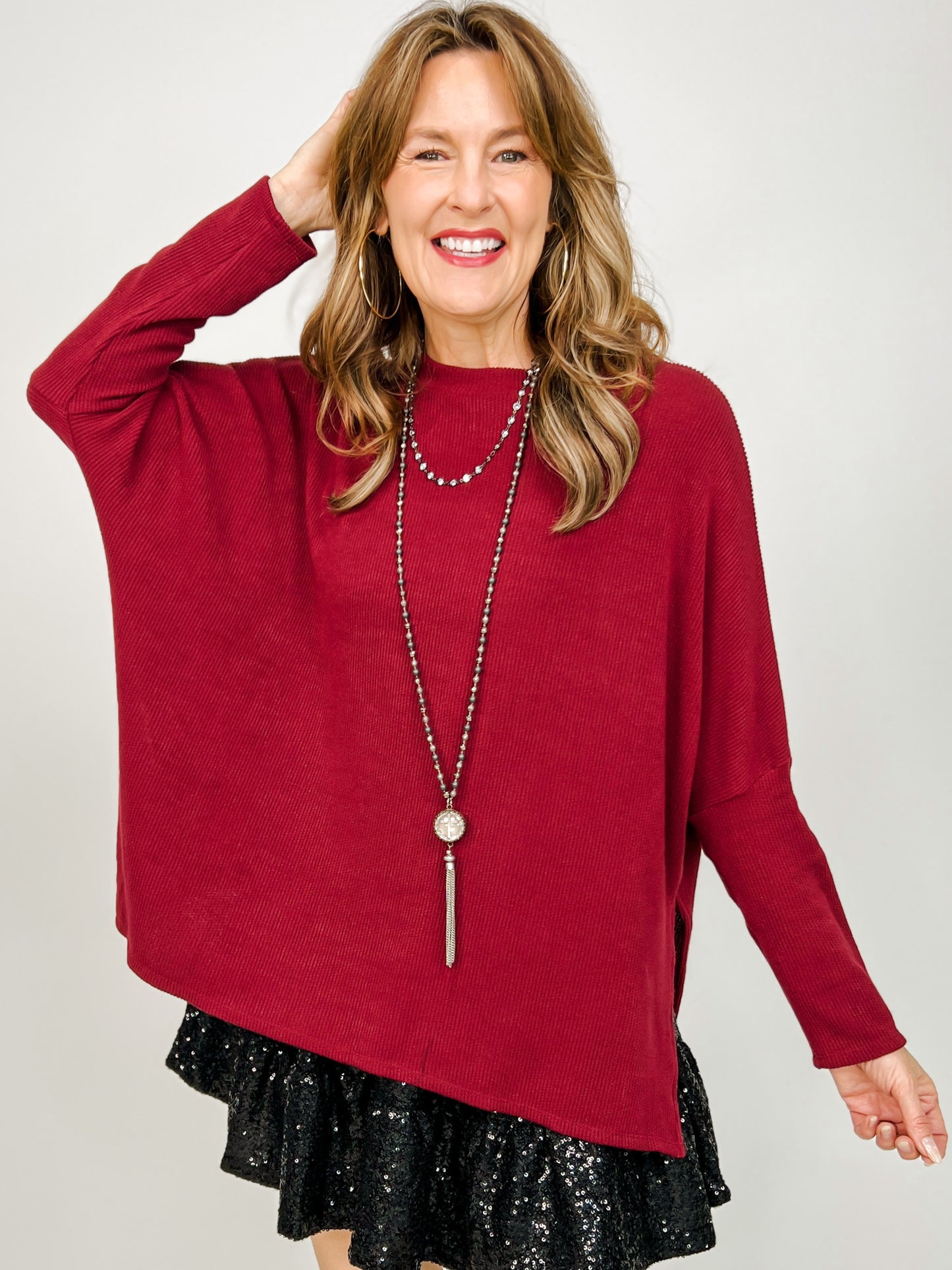 Luxe Relaxed Mock Neck Rib Sweater
