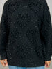 Long Sleeve Knit Sweater with Heart Pattern Metallic Details