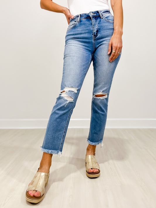 Vervet HOLY CROP High Rise Cropped Distressed Slim Jeans