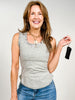 Bow Trim Ruffled Knit Tank Top in Heather Grey