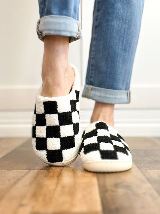 Black and White Checkered Slippers