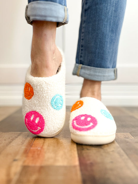 Multi Colored Smiley Face Slippers