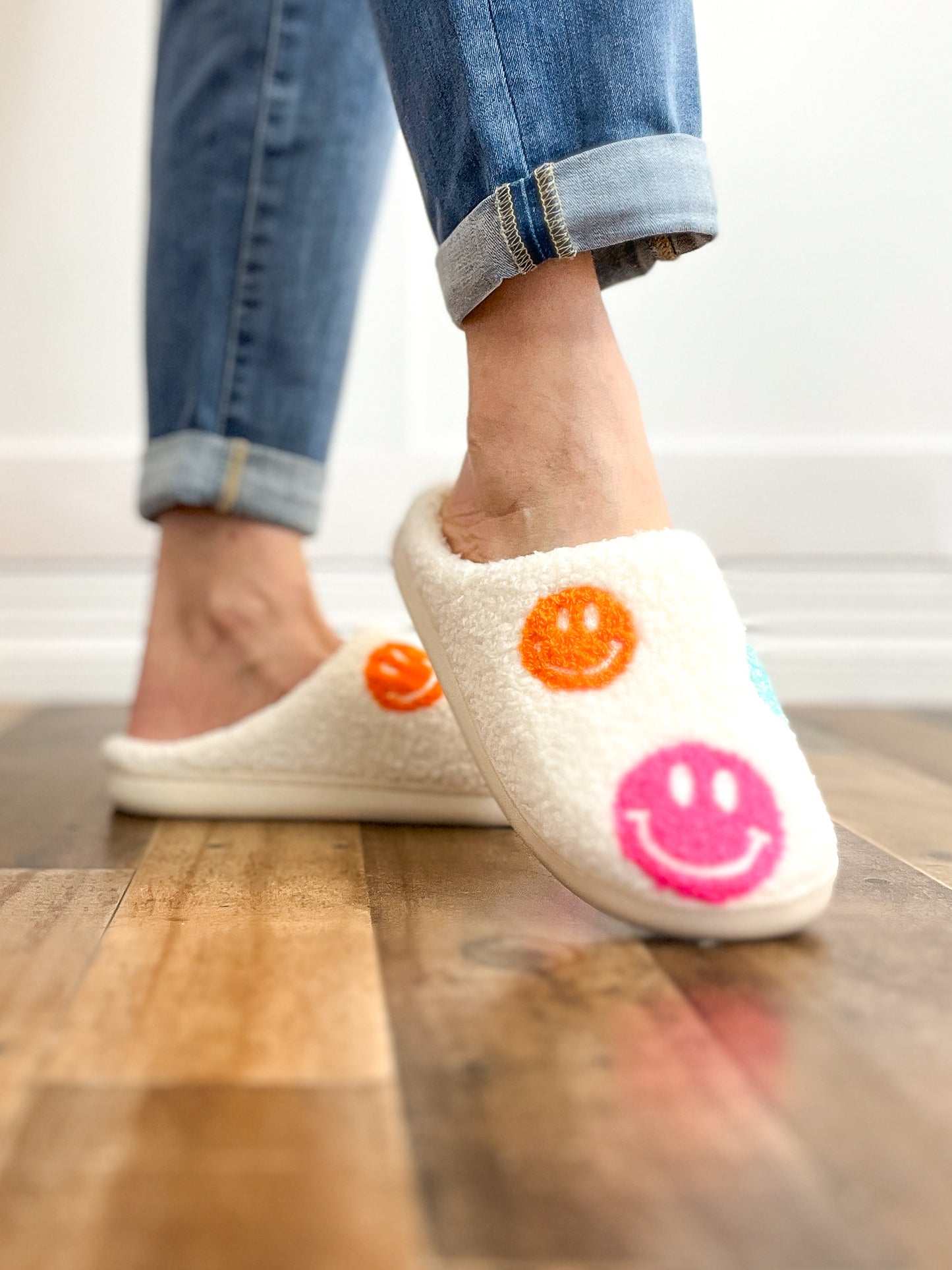 Multi Colored Smiley Face Slippers