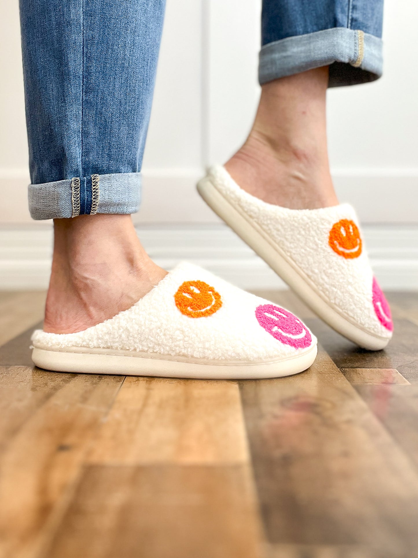 Multi Colored Smiley Face Slippers