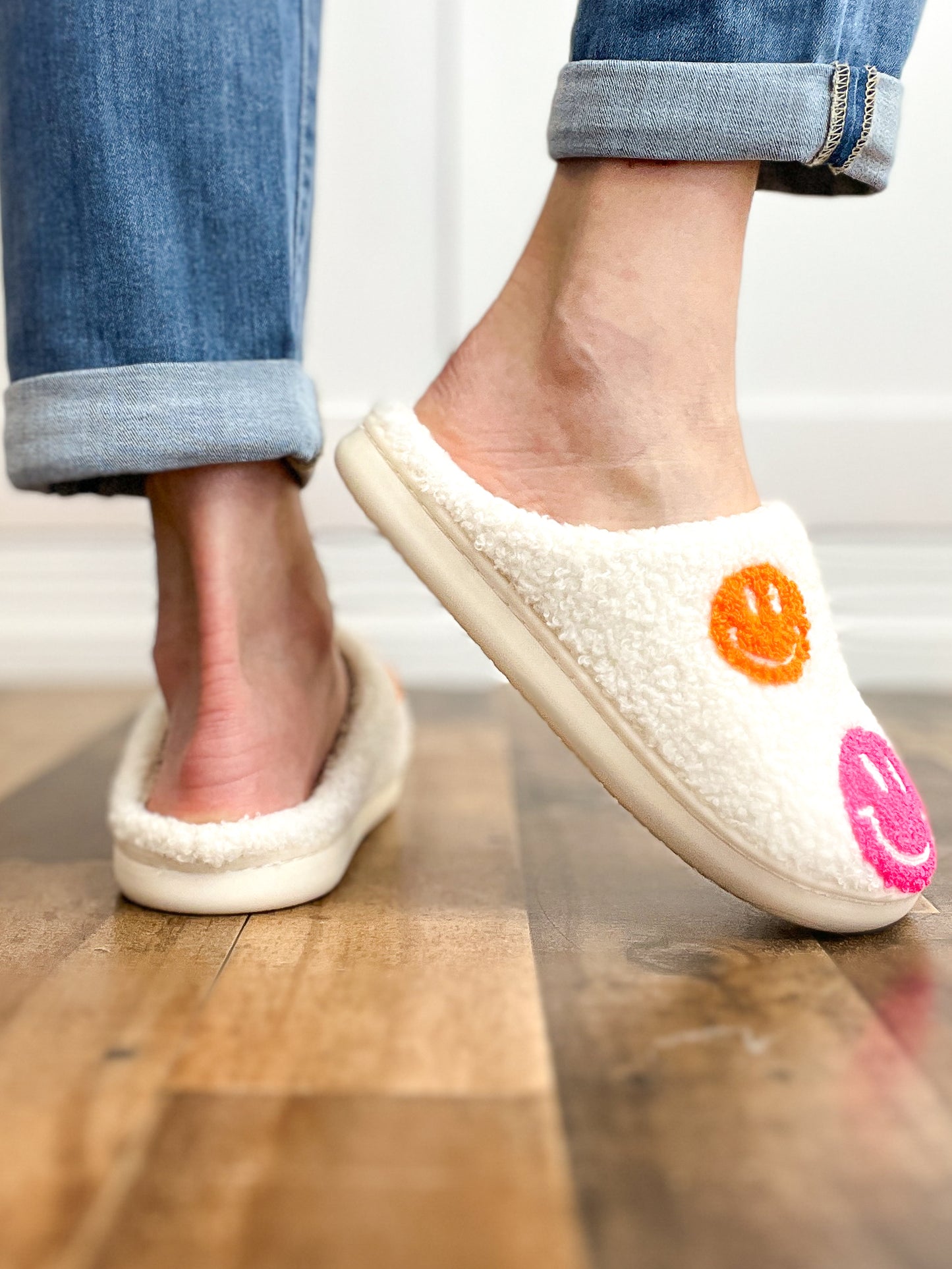 Multi Colored Smiley Face Slippers