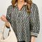 3/4 Sleeve Top with Zipper Neckline with Sporty Cuffs and Collar