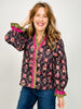 Floral Print V-Neck Long Sleeve Top with Multi-Color Ruffle Trim