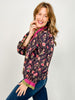 Floral Print V-Neck Long Sleeve Top with Multi-Color Ruffle Trim