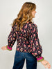 Floral Print V-Neck Long Sleeve Top with Multi-Color Ruffle Trim