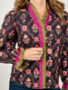 Floral Print V-Neck Long Sleeve Top with Multi-Color Ruffle Trim