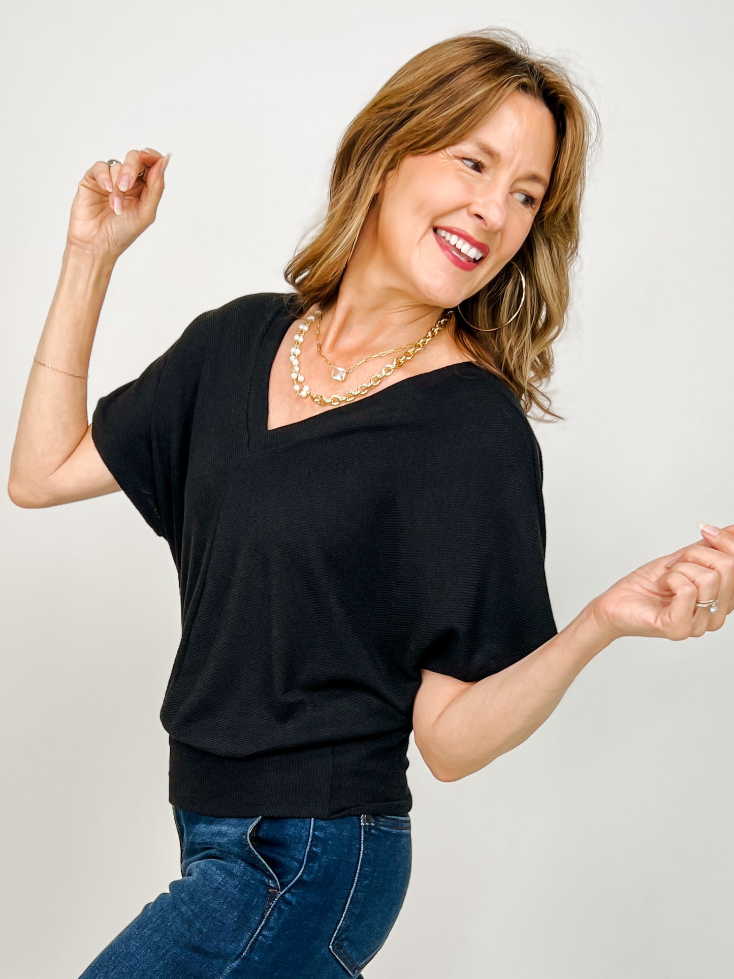 Double V Short Sleeve Top