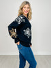 Solid Knit Sweater with Sequin Snowflakes