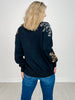 Solid Knit Sweater with Sequin Snowflakes