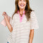 Oversized Striped Knit Top with Button Trim Collar