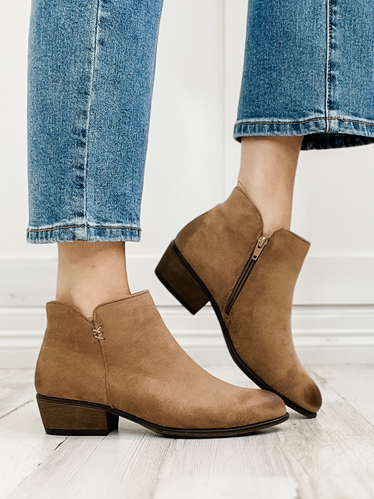 Pierre Dumas May Bootie in Taupe Suede