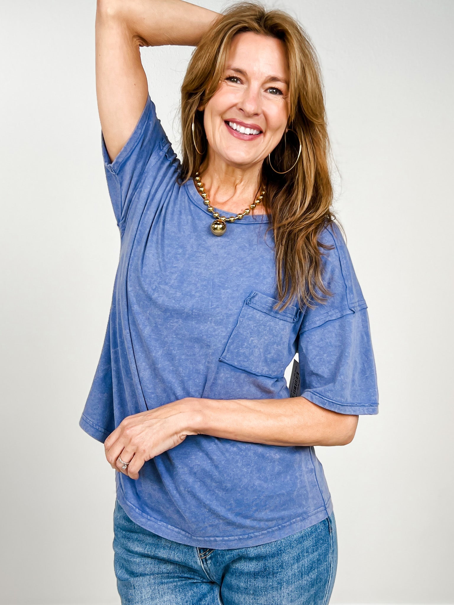 Mineral Washed Knit Top With Pocket