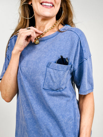 Mineral Washed Knit Top With Pocket