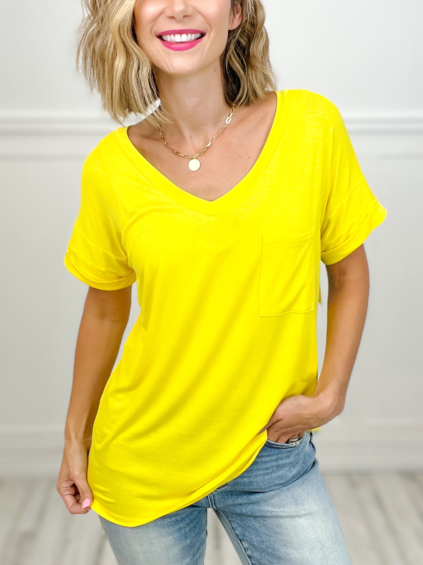 Short Sleeve V-Neck Basic Top