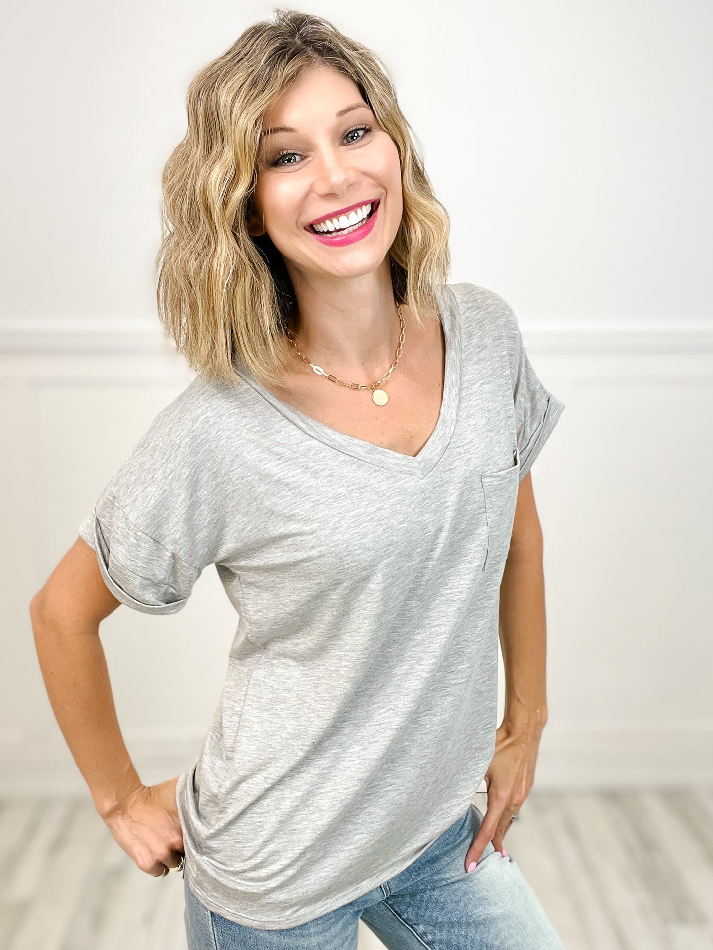 Short Sleeve V-Neck Basic Top